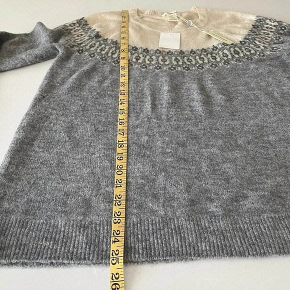 Max Studio Fair Isle Colorblock Pullover Sweater Small Gray Cream Loose Fit NWT - Picture 8 of 9